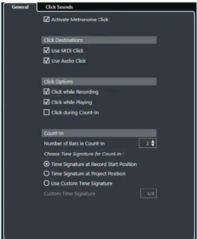 STEINBERG Cubase Elements 12 - Boîte de dialogue Configuration du métronome - 1