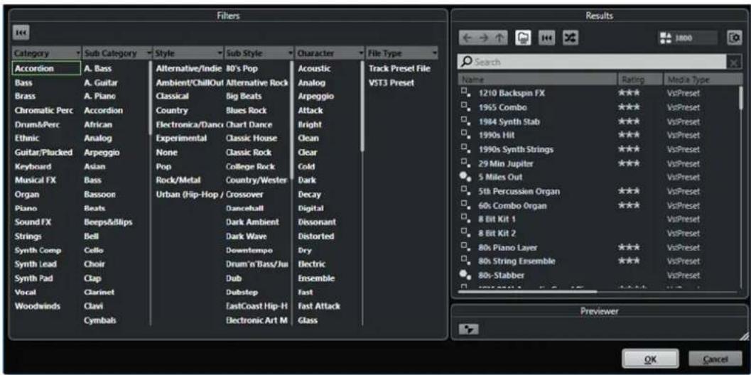 STEINBERG Cubase Elements 12 - Explorateur de résultats de préréglages d'instrument - 1