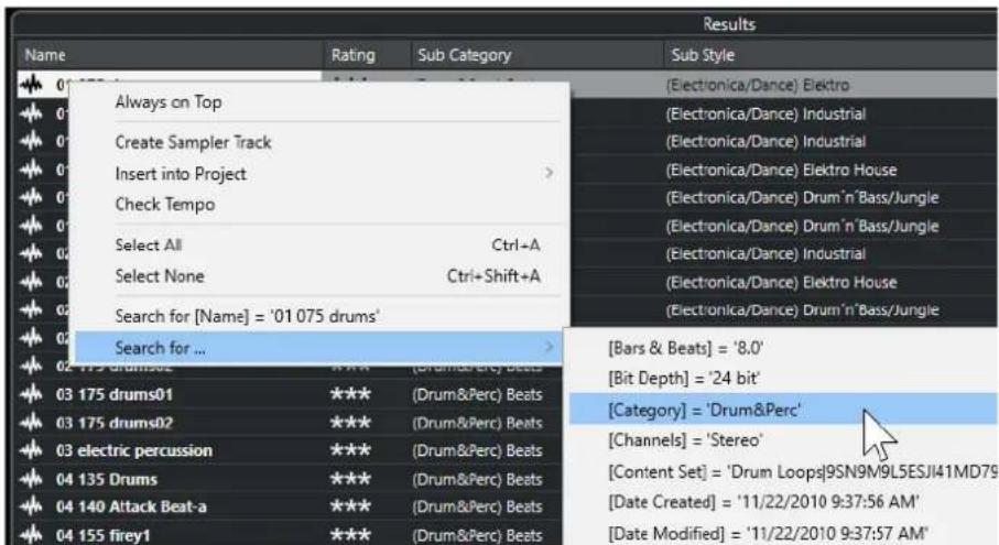 STEINBERG Cubase Elements 12 - Procéder à une recherche par menu contextuel - 1