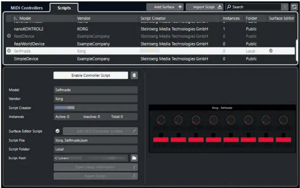 STEINBERG Cubase Elements 12 - Onglet Scripts du Gestionnaire MIDI Remote - 1