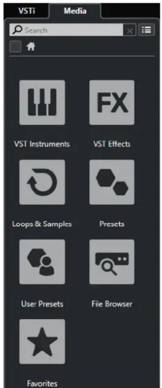 STEINBERG Cubase Elements 12 - Rack de Média dans la zone droite - 1