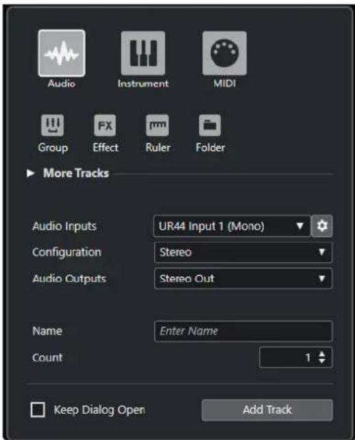 STEINBERG Cubase Elements 12 - Boîte de dialogue Ajouter une piste - 1