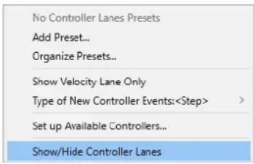 STEINBERG Cubase Elements 12 - Menu Configuration des pistes de contrôleur - 1