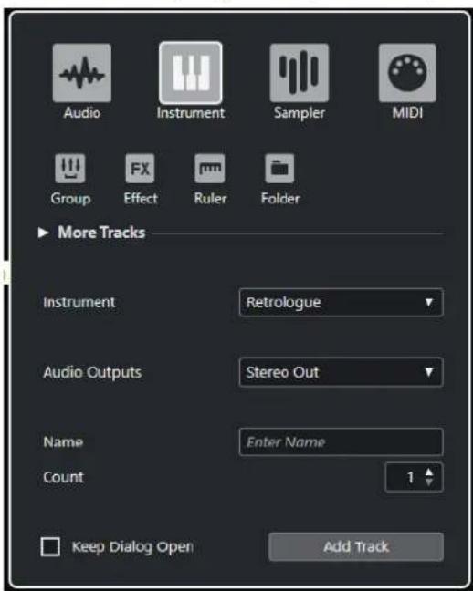 STEINBERG Cubase Elements 12 - Boîte de dialogue Ajouter une piste - Instrument - 1