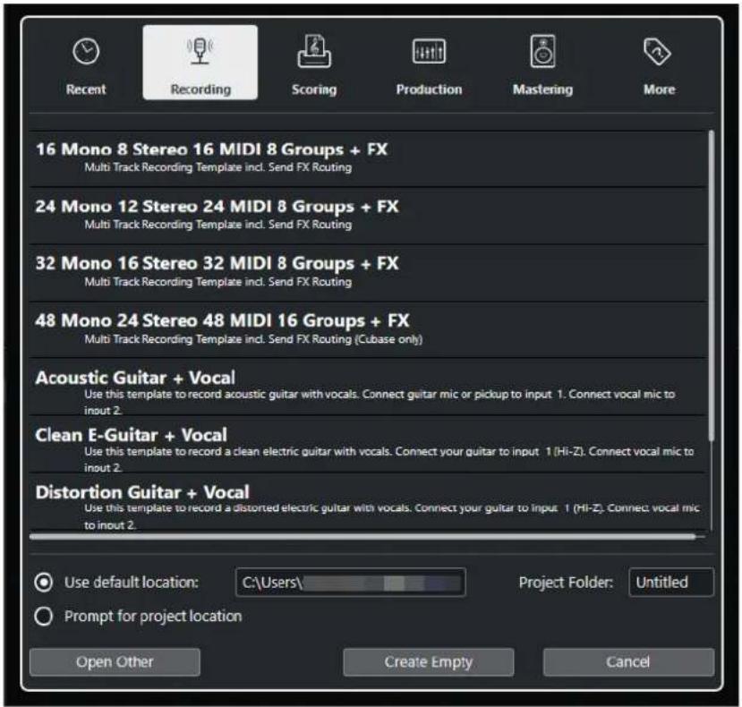 STEINBERG Cubase Elements 12 - Boîte de dialogue Assistant de projet - 1