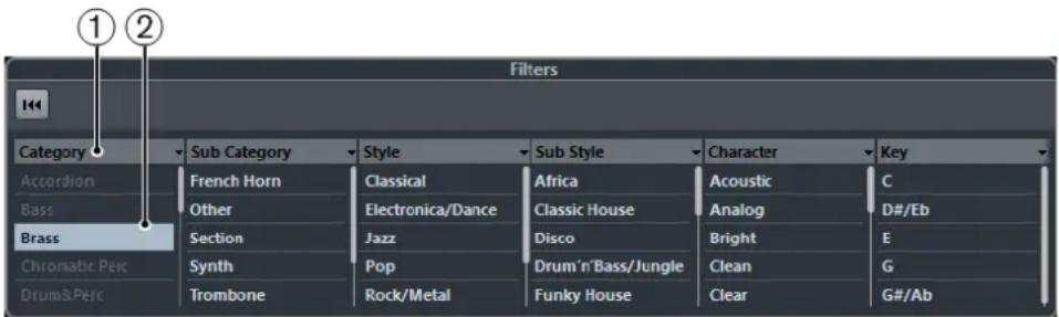 STEINBERG Cubase Elements 12 - Filtre d'attributs - 1
