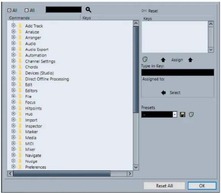 STEINBERG Cubase Elements 12 - Boîte de dialogue Raccourcis clavier - 1