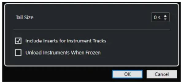 STEINBERG Cubase Elements 12 - Boîte de dialogue Geler voie - Options pour les instruments - 1