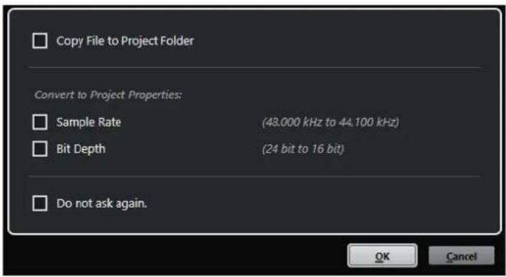 STEINBERG Cubase Elements 12 - Boîte de dialogue Options d'import pour les fichiers audio - 1