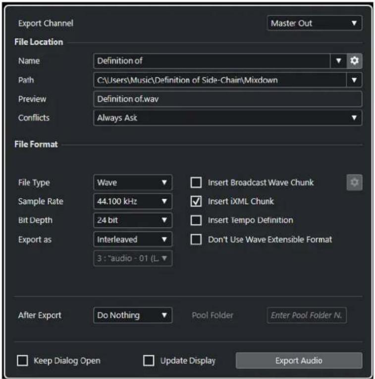 STEINBERG Cubase Elements 12 - Boîte de dialogue Exporter mixage audio - 1