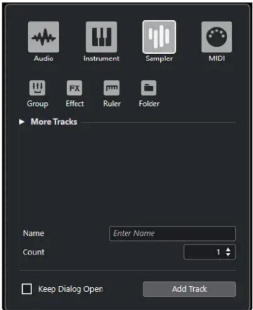 STEINBERG Cubase Elements 12 - Boîte de dialogue Ajouter une piste - Échantillonneur - 1