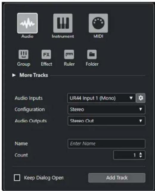STEINBERG Cubase Elements 12 - Boîte de dialogue Ajouter une piste - Audio - 1