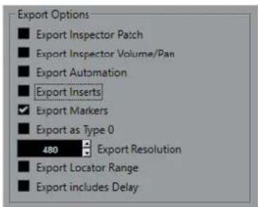 STEINBERG Cubase Elements 12 - Boîte de dialogue Options d'exportation pour les fichiers MIDI - 1