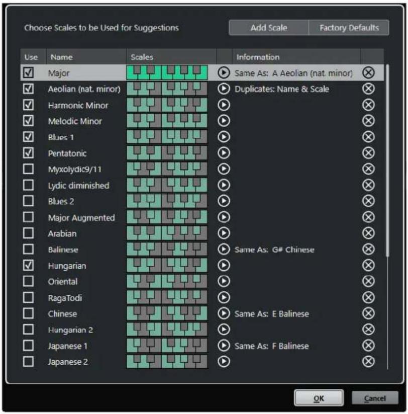 STEINBERG Cubase Elements 12 - Boîte de dialogue Configuration de la gamme musicale - 1