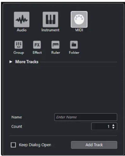 STEINBERG Cubase Elements 12 - Boîte de dialogue Ajouter une piste - MIDI - 1