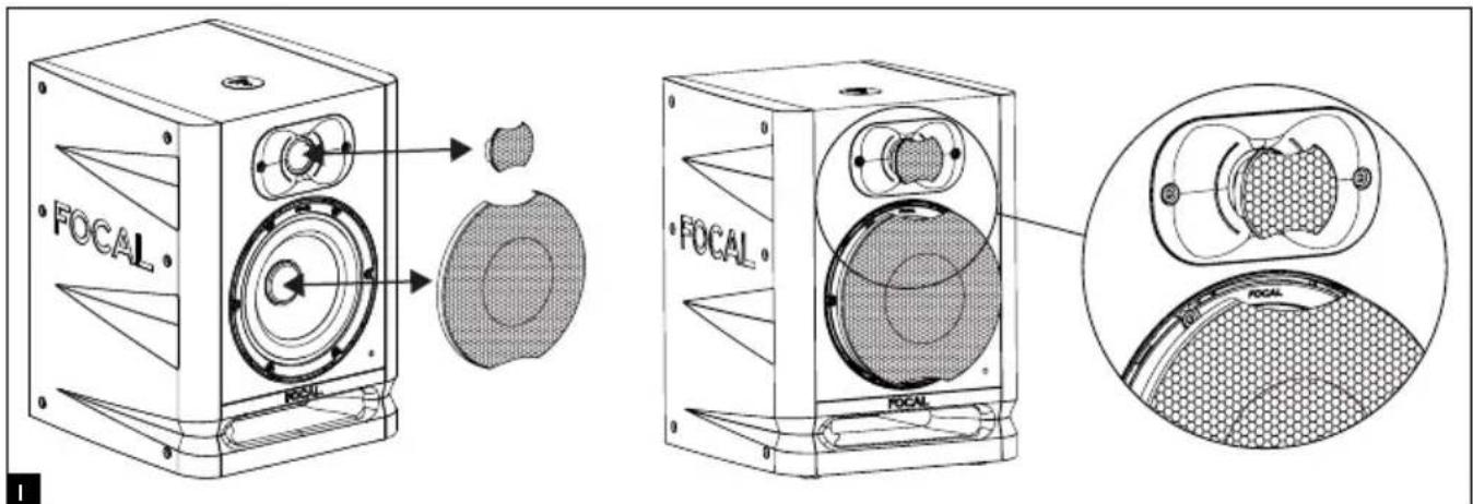 FOCAL Alpha Twin Evo - Einsetzen/Abnehmen der Schutzgitter - 1