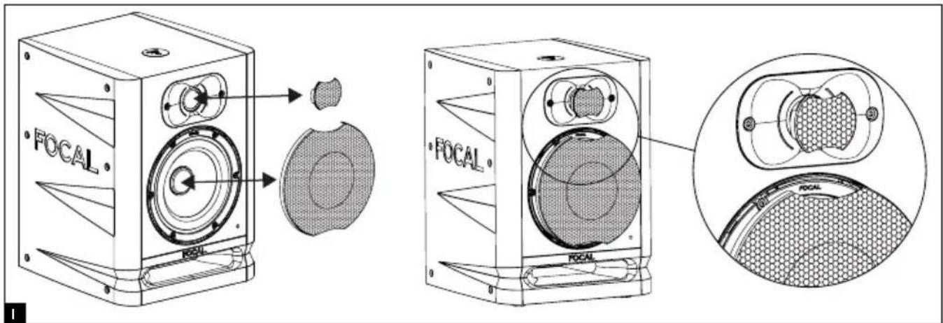 FOCAL Alpha 80 Evo - Inserimento/rimozione delle griglie - 1