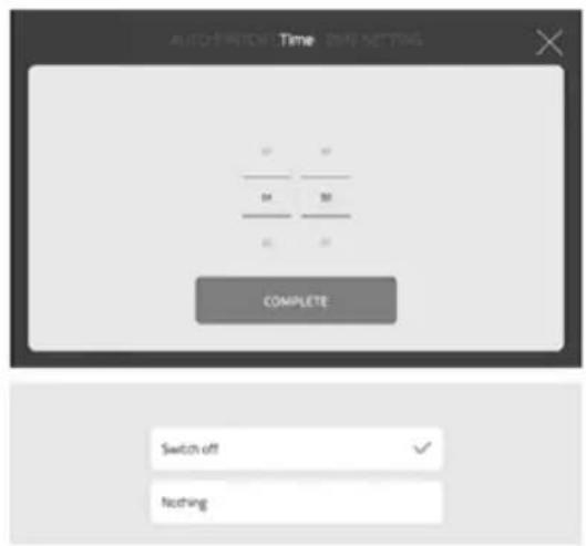 AUTO-PATCH Time 24:00 SETTING OFF ON OFF ON ON COMPLETE Switch off Nothing