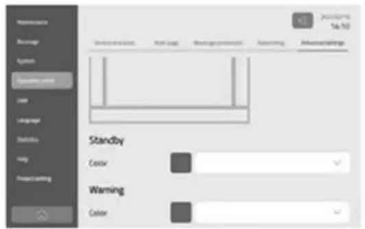 Maintenance Package System Operative code Layer Language Statistics Reg Startfasting Standby Color Warning Color