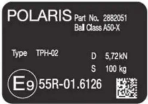 POLARIS Ranger XP 900 (2018) - Étiquette de certification de l'attelage arrière - 1
