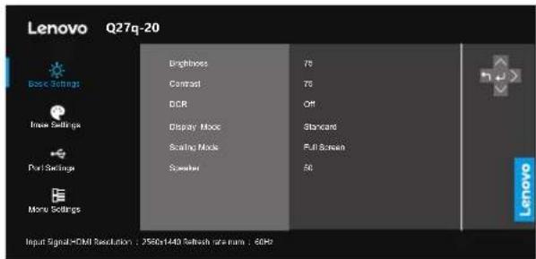 LENOVO Q27q20 - Utiliser les contrôles OSD (Affichage à l'écran) - 1