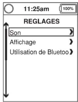 11:25am 100% REGLAGES Son > Affichage > Utilisation de Bluetoo >