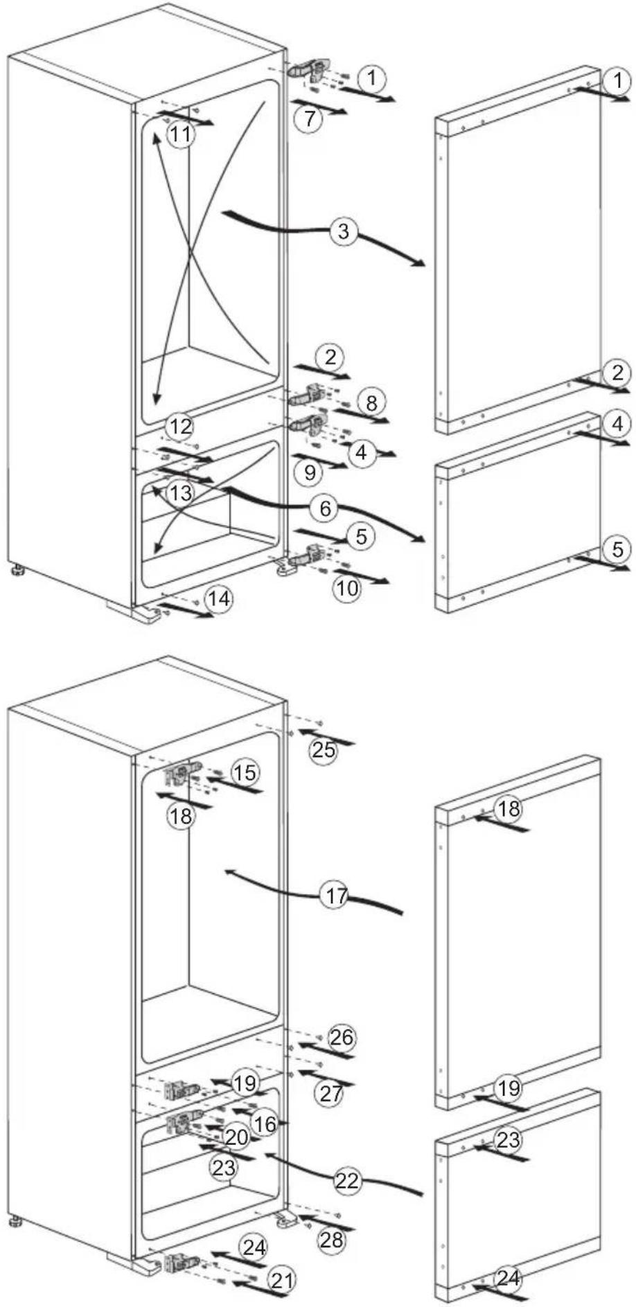 Technical diagram of a refrigerator interior with numbered components and airflow paths, showing structural layout and component placement.