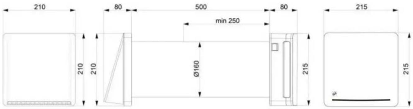 210 80 500 80 min 250 215 210 210 Ø160 215 215