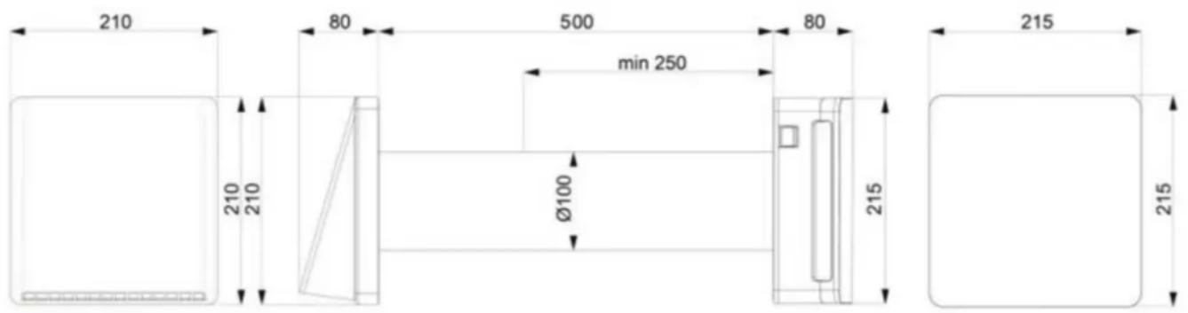 210 80 500 80 min 250 Ø100 215 215 210 210 215