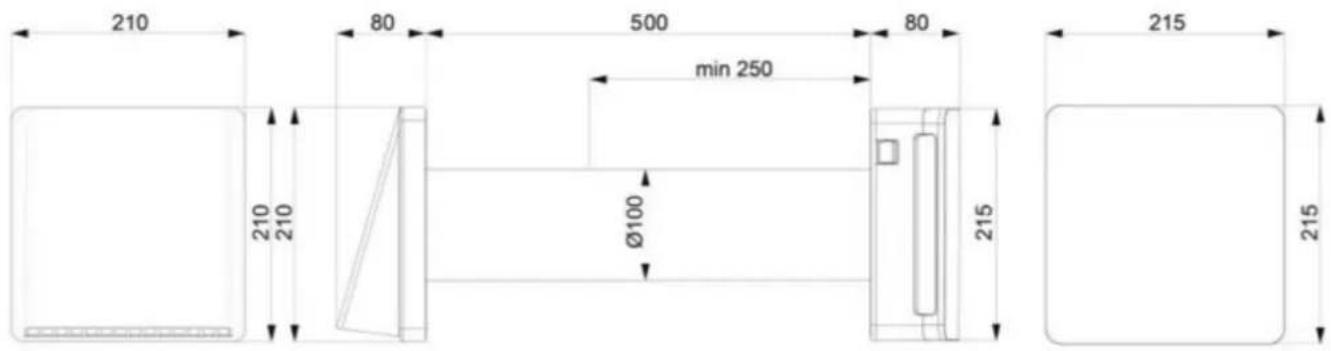 210 80 500 80 min 250 Ø100 215 215 210 210 215
