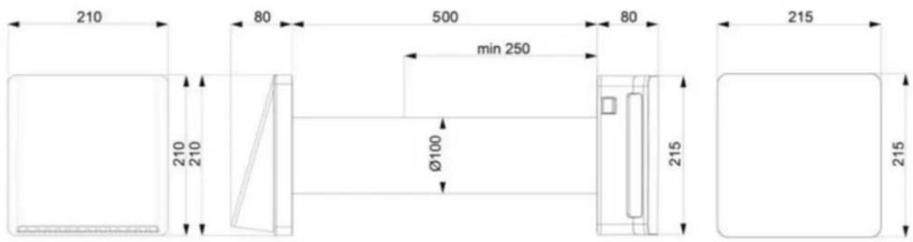 210 80 500 80 min 250 Ø100 215 215 210 210 215