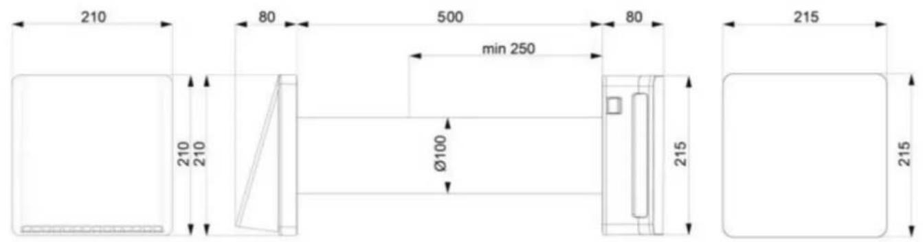 210 80 500 80 min 250 Ø100 215 215 210 210 215