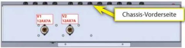 V1 12AX7A V2 12AX7A Chassis-Vorderseite