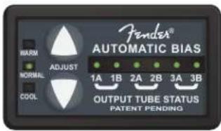 FENDER® AUTOMATIC BIAS MARM ADJUST NORMAL COOL 1A 1B 2A 2B 3A 3B OUTPUT TUBE STATUS PATENT PENDING