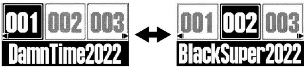 ZOOM B2 FOUR - Changement de mémoire de patch en cours de jeu (écran MEMORY) - 2