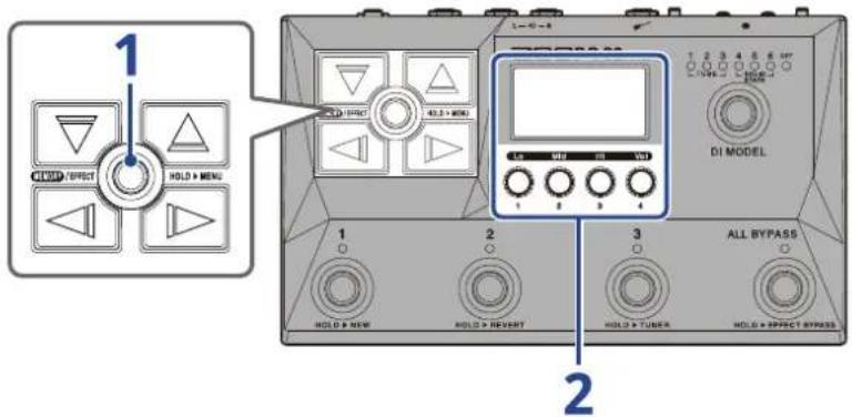 ZOOM B2 FOUR - Réglage du caractère général du son et du niveau de sortie - 1