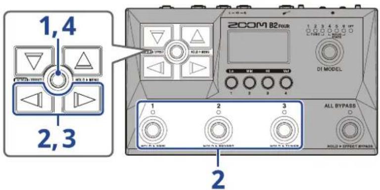 ZOOM B2 FOUR - Activation/désactivation de la fonction PRESELECT - 1