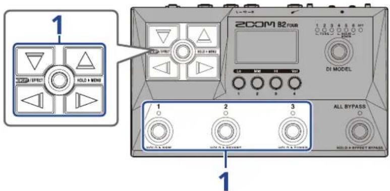 ZOOM B2 FOUR - Changement de mémoire de patch en cours de jeu (écran MEMORY) - 1