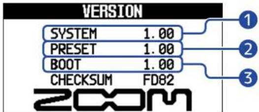 ZOOM B2 FOUR - Vérification des versions de firmware - 2