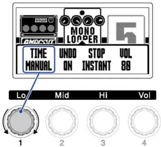 ZOOM B2 FOUR - Tournez pour changer les réglages de l'effet looper. - 2