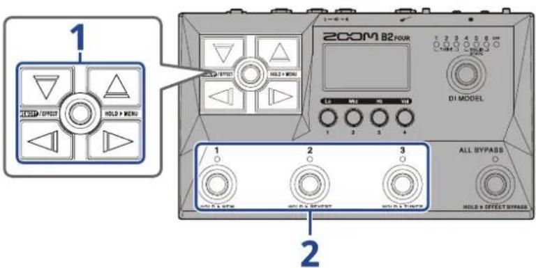 ZOOM B2 FOUR - Sélection des mémoires de patch avec la fonction PRESELECT activée - 1