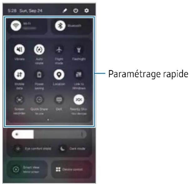 SAMSUNG Galaxy S23 Ultra - Utiliser le panneau de paramétrage rapide - 1