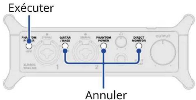 Exécuter PHANTOM P/INTER 1 GUITAR /BASS 2 PHANTOM POWER DIRECT MONITOR OUTPUT ANNULER