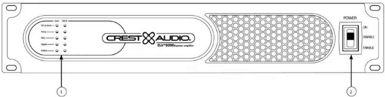 CREST AUDIO CLH®900Gpower amplifier On DC protem Temp ACL Signal Button 1 2 POWER ON DISABLE ENABLE