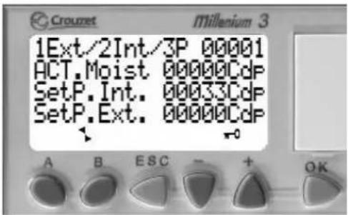 1Ext/2Int/3P 00001 ACT.Moist 00000Cdp SetP.Int. 00033Cdp SetP.Ext. 00000Cdp A B ESC - + OK