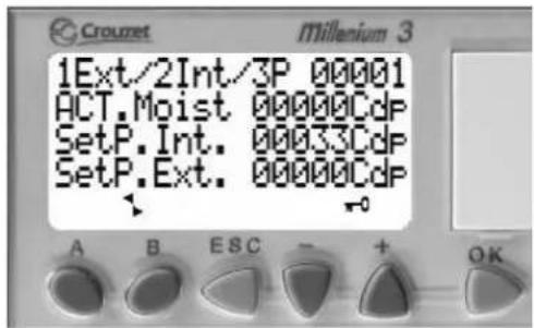1Ext/2Int/3P 00001 ACT.Moist 00000CdP SetP.Int. 00033CdP SetP.Ext. 00000CdP A B ESC + OK