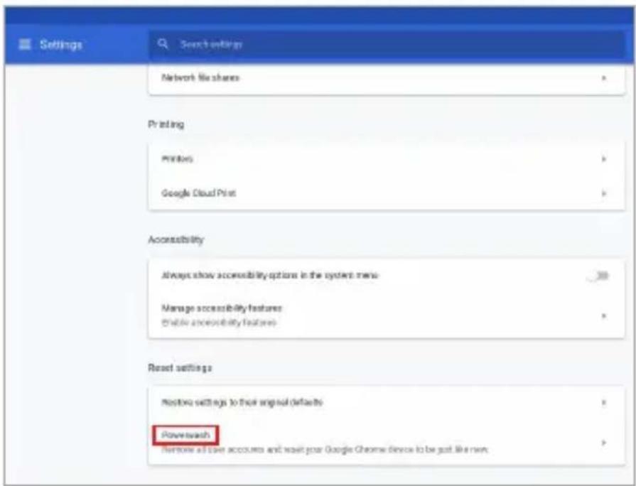 ASUS Chromebook C204MA - Cliquez/Appuyez sur Powerwash. - 1
