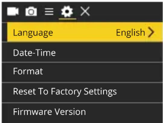 Language English > Date-Time Format Reset To Factory Settings Firmware Version