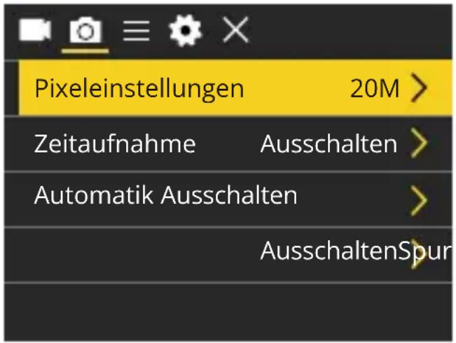 Pixeleinstellungen 20M > Zeitaufnahme Ausschalten > Automatik Ausschalten > AusschaltenSpur