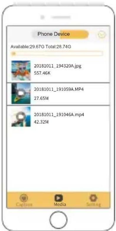 Phone Device Available:29.67G Total:28.74G 20181011_194320A.jpg 557.46K 20181011_191059A.MP4 27.65M 20181011_191046A.mp4 42.32M Capture Media Setting